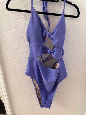Shade & Shore Lilac Ribbed One-Piece Swimsuit with Front Knots